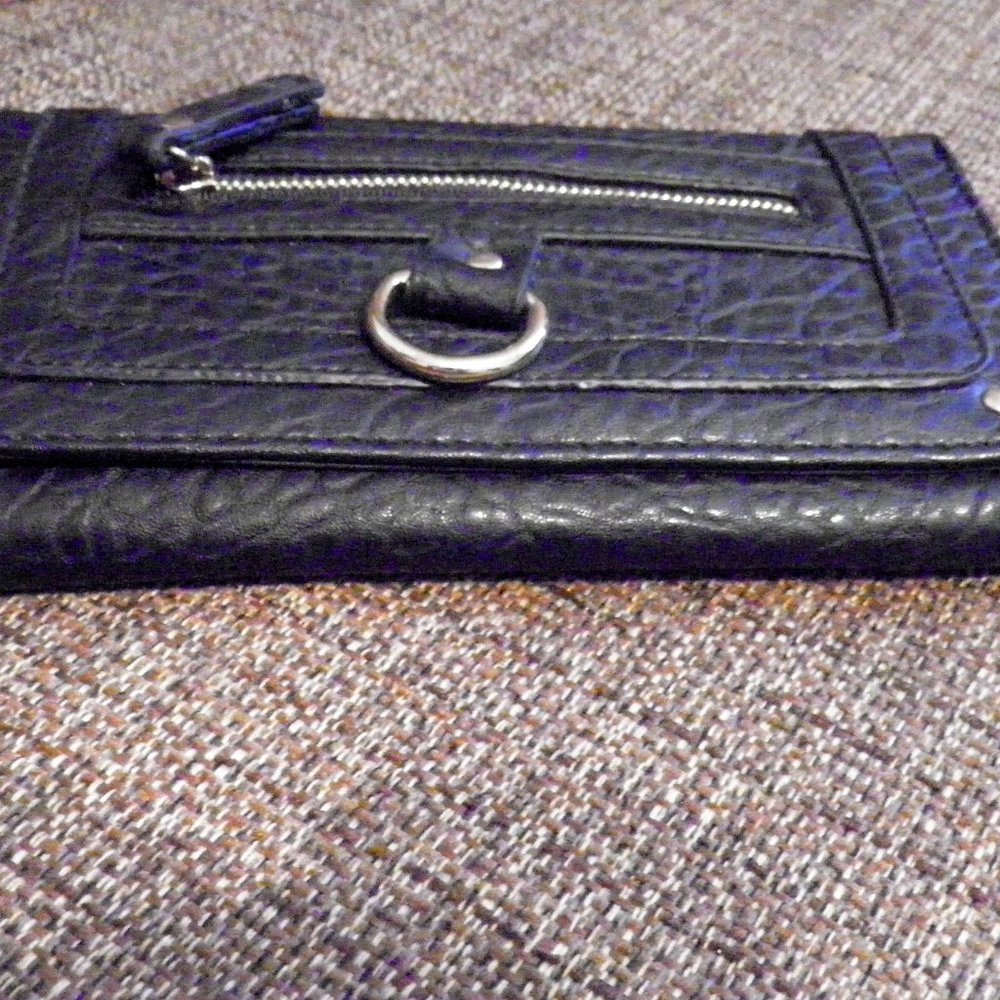 Ladies Long Clutch Wallet Tri-Fold Leather Black Card Coin Zipper Pocket Purse